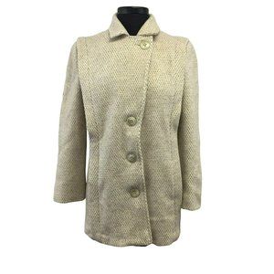 VTG Herman Kay Coat Jacket Womens Med Petite Tan Wool Blend 3 Button 2 Pockets
